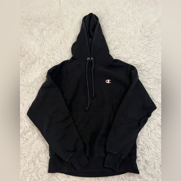 Men’s Champion Reverse Weave Black Hoodie Medium - Picture 1 of 5